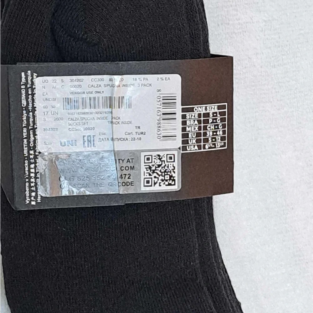 Emporio Armani 3-Pack Black Ankle Height Socks - One Size Fits Most